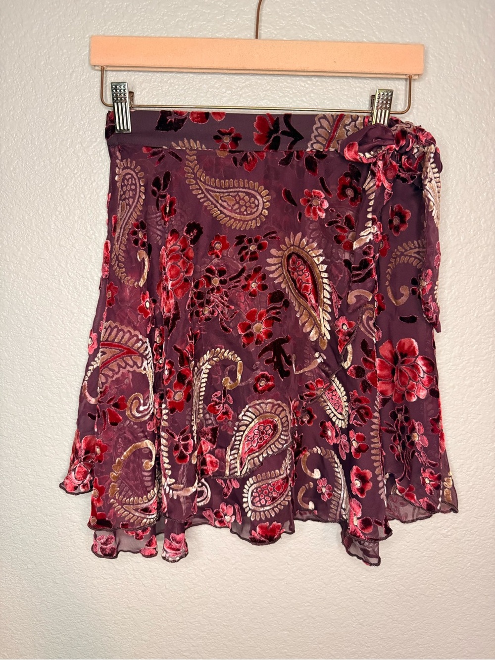 Women's Purple Velvet Paisley Floral Wrap Skirt Fall Boho